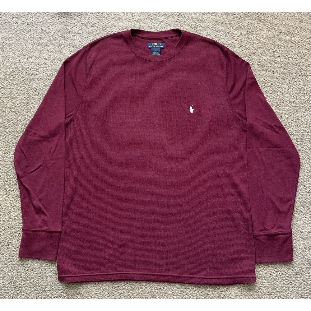 Polo Ralph Lauren Waffle Knit Long Sleeve Shirt Mens L Burgundy Thermal